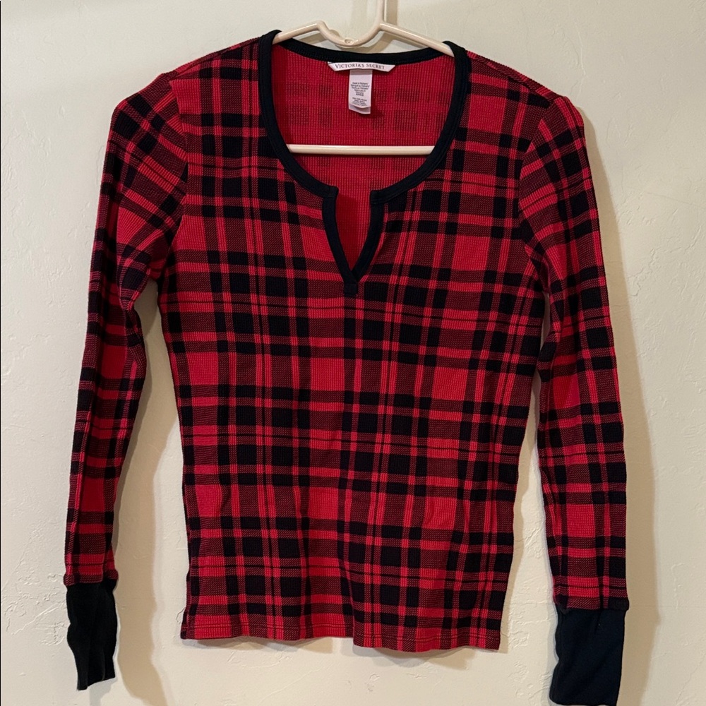 Victoria's Secret Red and Black Checkered Top and Pants set like new.